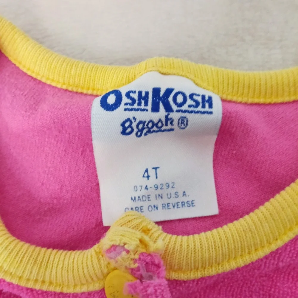 Vintage OshKosh Bgosh Pink Terry Cloth Butterfly Romper 4T Made in USA